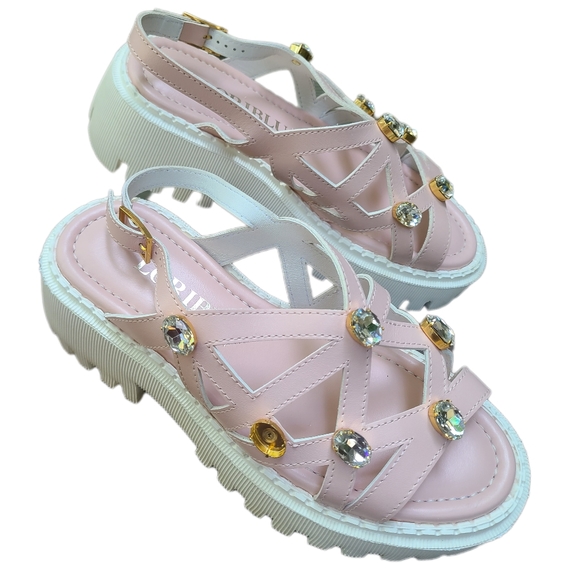 LORIBLU Made In Italy Pink Ankle Strappy Leather Sandal Beaded 38IT, 7.5US - Picture 5 of 10